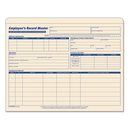 Tops Employee Record Master File Jacket, PK20 3280